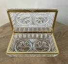 Hofbauer 7  Rectangular Crystal Box With Hinged Lid  Gold Color Trim trinket Box