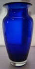 Vintage 2 Layered Cobalt Blue Glass Vase 8 Tall With White Stripe No Chips