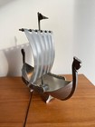 Vintage Norwegian Viking Ship With Sail Tinn Pewter 7in