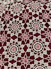 Vintage Crochet Lace Handmade Tablecloth Off White Pink 3d Flowers 96  X 108 