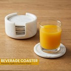 White Marble Coasters Set Of 6 With Holder 3 5in Round Drink Coasters