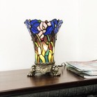 Floral 1-light Stained Glass Antique Brass Accent Lamp - 11  Tall Shade
