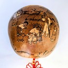 Asian Scrimshaw Carved Gourd Chinese Art   Wall Decor W  Corded Knots   Tassels