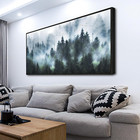Foggy Forest Landscape Canvas Wall Art - Black Framed Canvas Prints For Living R