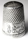 Antique Waite Thresher Co  Sterling Silver Thimble  Pawtucket Ri Water Scene