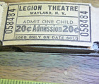 Original Vintage Lot 100 Legion Theatre 20c Admit One Child Tickets Wayland N Y