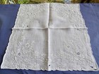 Antique Old Scottish Ayrshire Hand Embroidered Handkerchief Tiny Lace Inserts