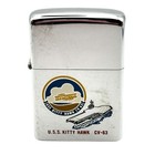 1985 Zippo Uss Kitty Hawk Cv-63 Navy Presentation Chrome Lighter Box   Papers