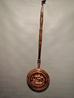Vintage English Brass   Copper Bed Warmer  Embossed Boat Scene W Wooden Handle