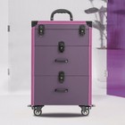 Rolling Aluminum Makeup Train Case Salon Cosmetic Trolley Organizer Box lock key