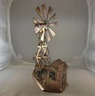 Vintage Copper Windmill Music Box  Metal Sculpture Tune  Impossible Dream 17 