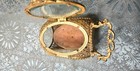 Vtg Ormolu French Gilt Filigree Jewelry trinket Box Amber Carriage