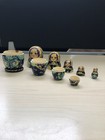 Vtg Hand Painted Cool Colors Blue Floral Lady Russian 5 Nesting Doll Signed