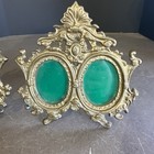 2 Vintage Victorian Double Ornate Oval Brass Picture Frame Art Nouveau
