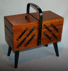 Vintage Wooden Chest   3 Tier Cantilever accordion Sewing Box W Legs - Poland