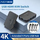 Acasis 2-port Kvm Switch For 2 Computers 4k 60hz Hdmi Usb 3 0 Hub For Monitors