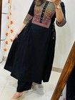 Woman Black Rayon Kurti Palazzo Set Mirror Work Anarkali Umbrella Cut Kurti Sets