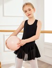Black Girls Hollow Back Ballet Leotard With Skirt     Sleeveless Dance Dress