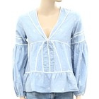 Ulla Johnson Floral Embroidered Blouse Top Cotton Blue Long Sleeve Xs New 251707