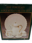 Vintage Fine Porcelain 10 Pcs Miniature Tea Set White With Gold Trim