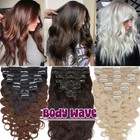 Real Thick Wavy Double Wefed Clip In 100  Remy Human Hair Extensions Full Head