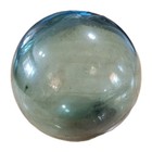Antique Japanese Glass Fishing Float 15  Circ Green Blown Button Seal Nautical