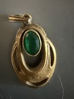 Antique Art Nouveau Gold Filled Green Glass Pendant 1   