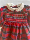 Polly Flinders Vintage Hand Smocked Red Plaid Dress - White Collar And Cuffs