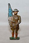 Grey Iron Lead Soldier Holding American Flag G85 Village Accessory