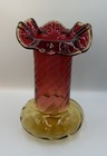 Antique Victorian Amberina Art Glass Vase 9 3 4    Ruffle Edge W  Swirl Base