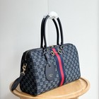 Vintage Dark Gg Denim Print Barrel Bag Black Leather Top Handle Weekend Handbag