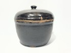 Antique Vintage Asian Black Glazed Stoneware Tripod Primitive Clay Pot