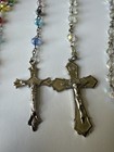 Lot Of 3 Christian Rosaries Glass Beads  clear multicolor  W  Metal Crucifixes