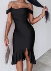 Womens Dress Black Cocktail Party Off The Shoulder W  Pearls Strap Large Chicme