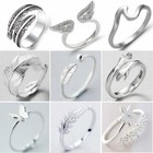 925 Silver Love Heart Feather Knuckle Ring Open Zircon Ring Women Adjustable