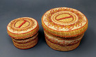 Vintage Woven Weaved Straw Grass Wicker Set 2 Round Nesting Baskets W lids