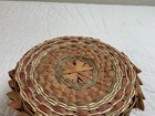 Vintage Woven Basket With Curls  Round  Oak Splint  Beige  Peach  Green