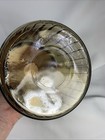 Vintage Aztec Ribbed Glass Tobacco Jar With Wooden Lid Smokey Amber Color