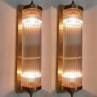 Pair Vintage Antique Art Deco Brass   Glass Rod Light Fixture Wall Sconces Lamp 
