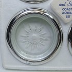 Vintage Italian Leonard Crystal Glass Silver Plated Ashtray coaster Set Of 4