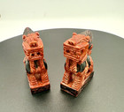 Vintage Miniature Chinese Foo Dogs Pair 2 75  Red Black Lacquer Guardian Lions