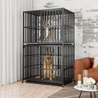 Heavy Duty Metal Cage Kennel With Casters Tray Anti Bite Double-layers Stackable