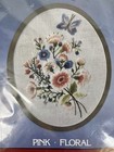 Vintage Pink Floral Crewel Embroidery Cross Stitch Kit By Cathy Needlecraft