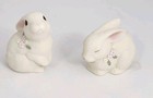 Vtg Pair White Bunny Figurines Creamy Oxford Bone China Flowers 3    2  Tall