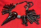 Magical Carved  Jet Giant Raven Skull Shamanic Power Necklace