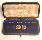 2 Antique Queen Victoria Stalf Silver   Gilt Cuff Buttons N Original Hawkes Case