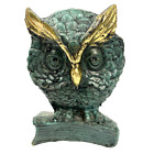 Vtg Owl On Book Cast Bronze Bookend Verdigris Green Finish