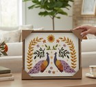 Latin Folk Art Inspired Embroidered Wall Art 12x15 Framed Textile  Boho-peacocks