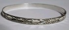 Vtg  925 Sterling Silver Etched Floral And Leaf Bangle 7 1g 