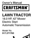 Owners Manual Sears Craftsman 18 0 Hp   lawn Tractor 42    Mower - Model 917 271760
